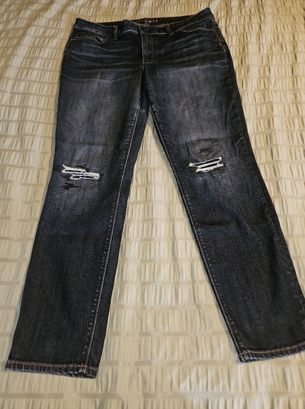 White House Black Market Women's Skinny Dark Blue Distressed Jeans